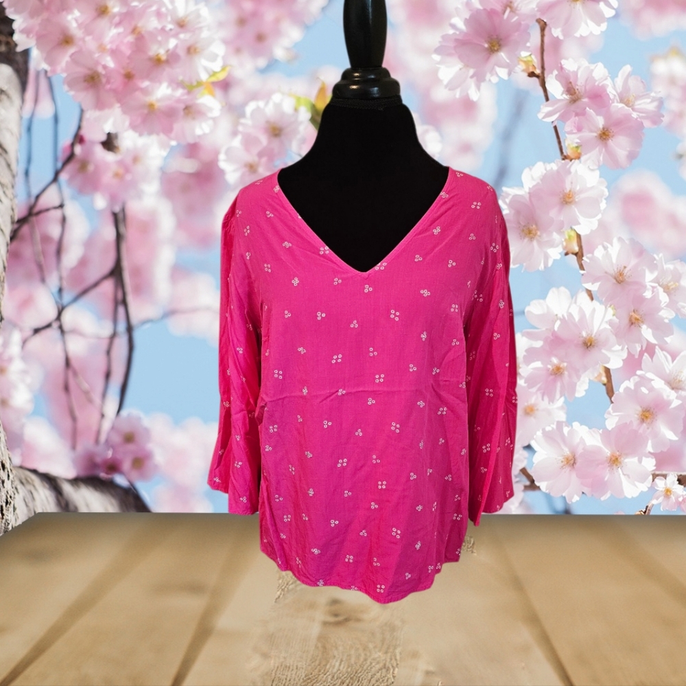 Ava & Viv Pink 3/4 Sleeve Relaxed Blouse